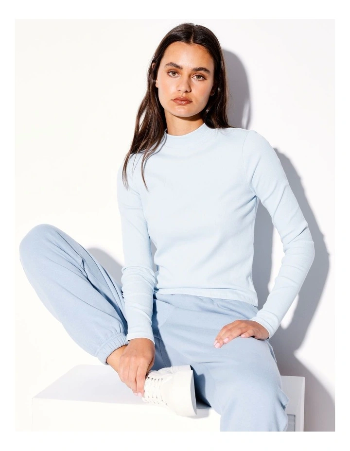 Organic Blend Long Sleeve Mock Neck Tee in Light Blue