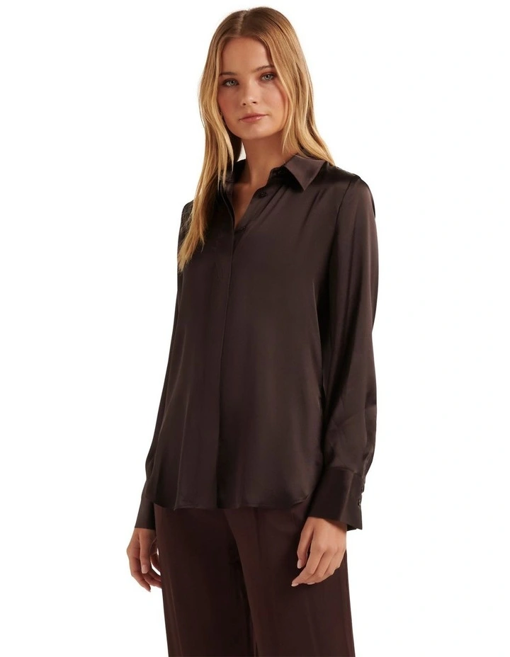 Celia Satin Shirt in Brown