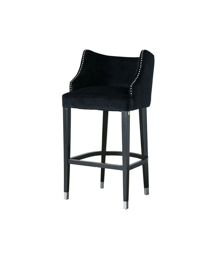 Simone Black Velvet Bar Stool with Silver Studs