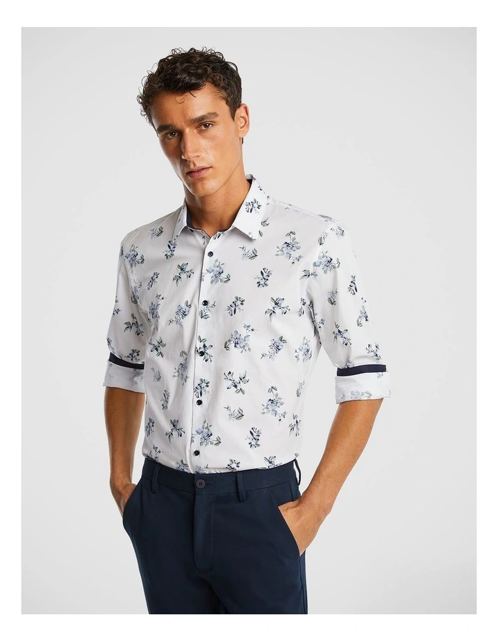Corsica Floral Slim Shirt in White