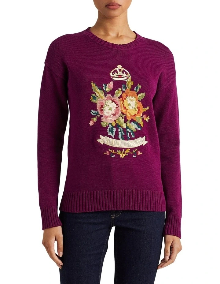 Intarsia-Knit Cotton-Blend Sweater in Red