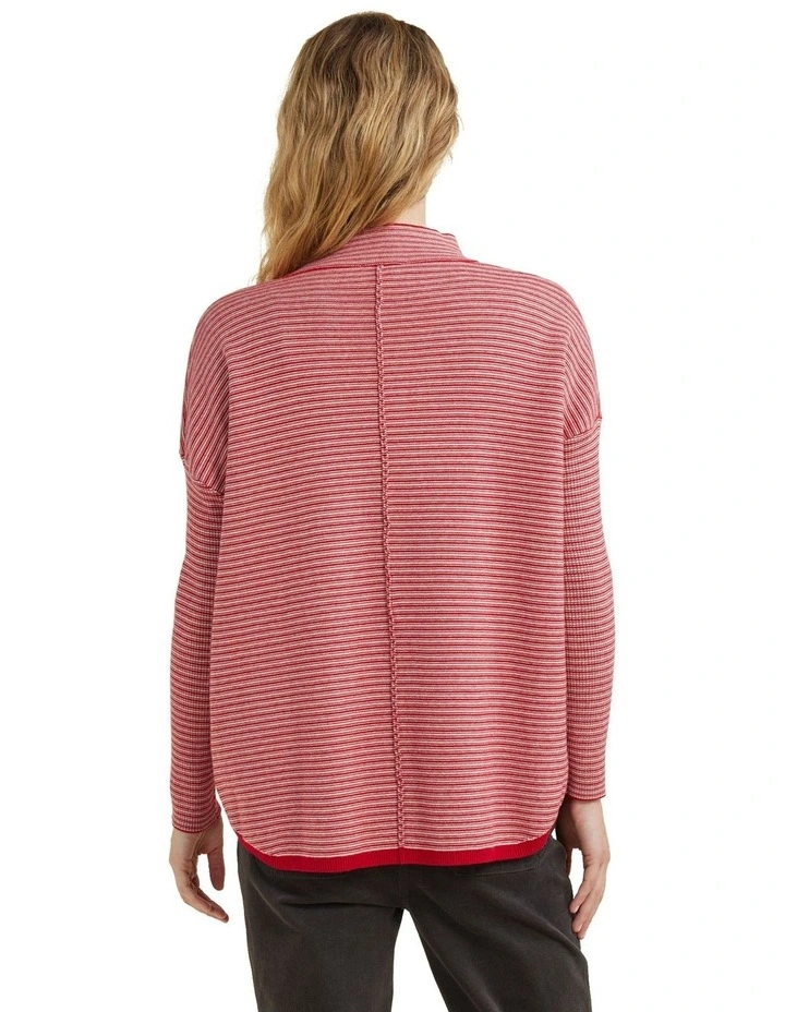 Fine Stripe Scoop Hem Jumper in Rhubarb