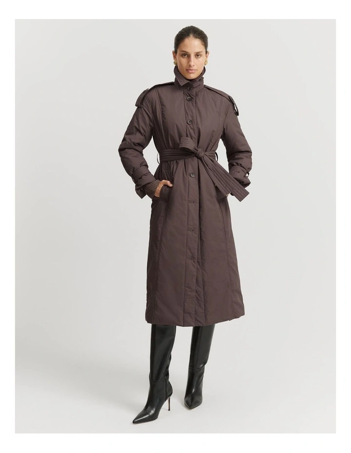 Padded Trench Coat in Truffle