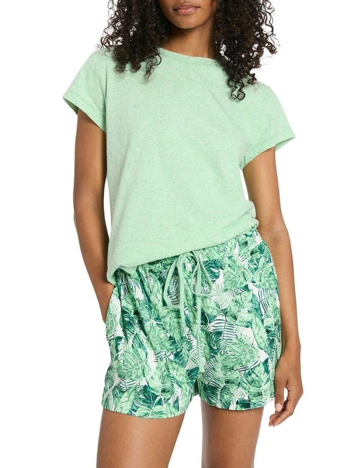 O Palms Night Pj Tee Set in Green Multi