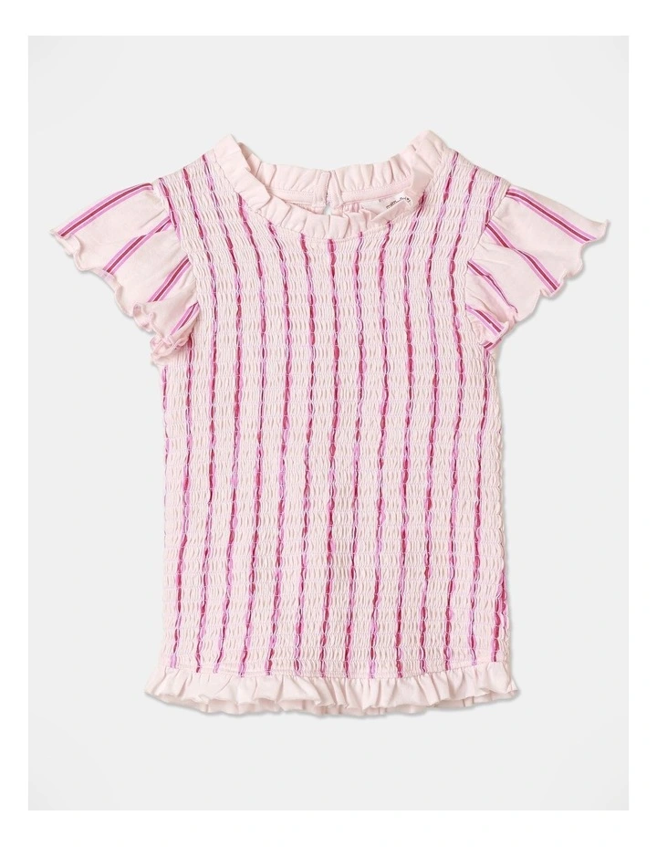 Stripe Shirred Tank With Flutter Sleeve in Lavender