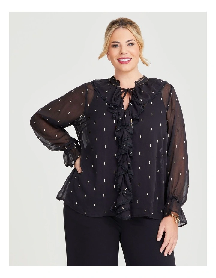 Pan Ruffle Smock Blouse in Black/Gold