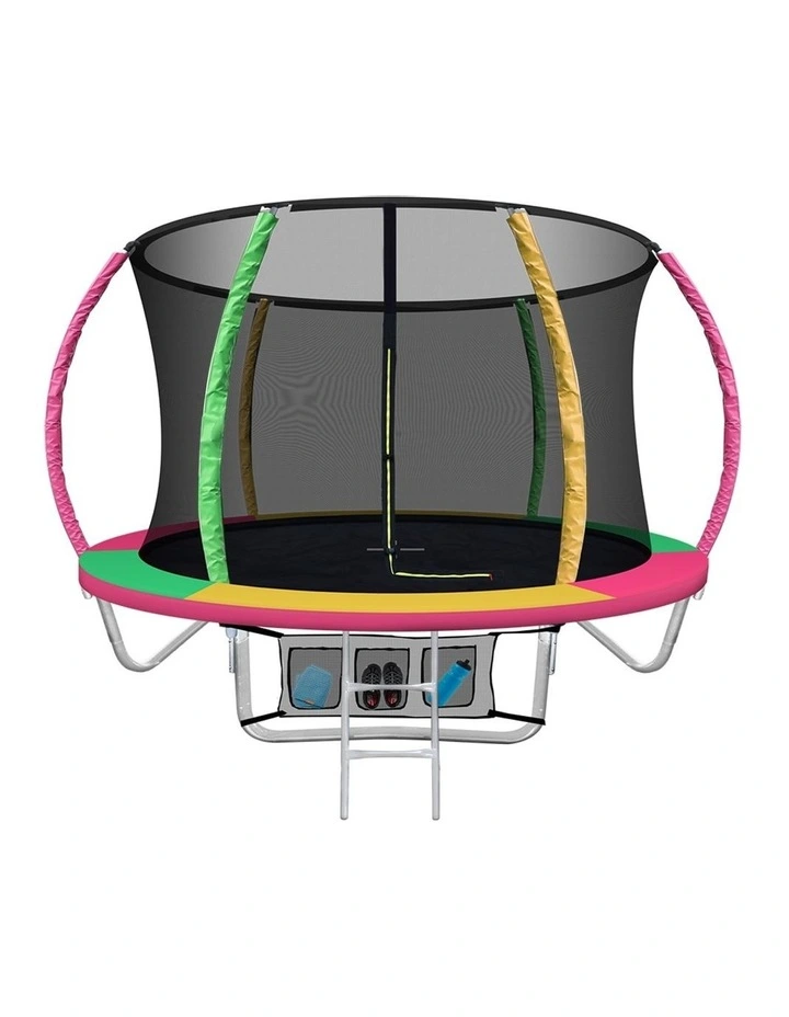 8FT Enclosed Trampoline Round Multicoloured