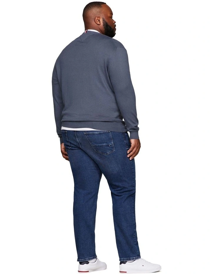 Big and Tall Pima Organic Cotton Cashmere V-Neck Knit in Faded Indigo