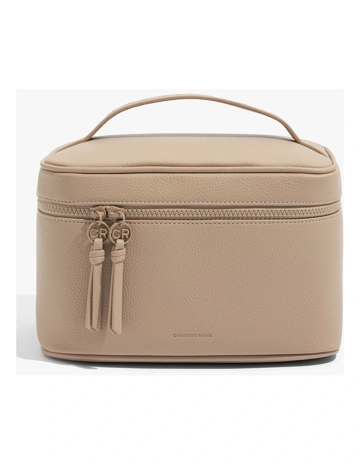 Branded Detail Cosmetic Bag in Dark Camel