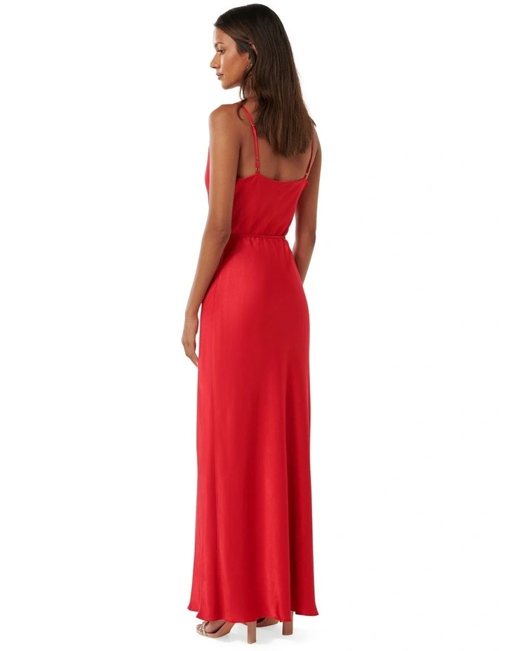 Lucy Satin Cowl Maxi Dress in Red