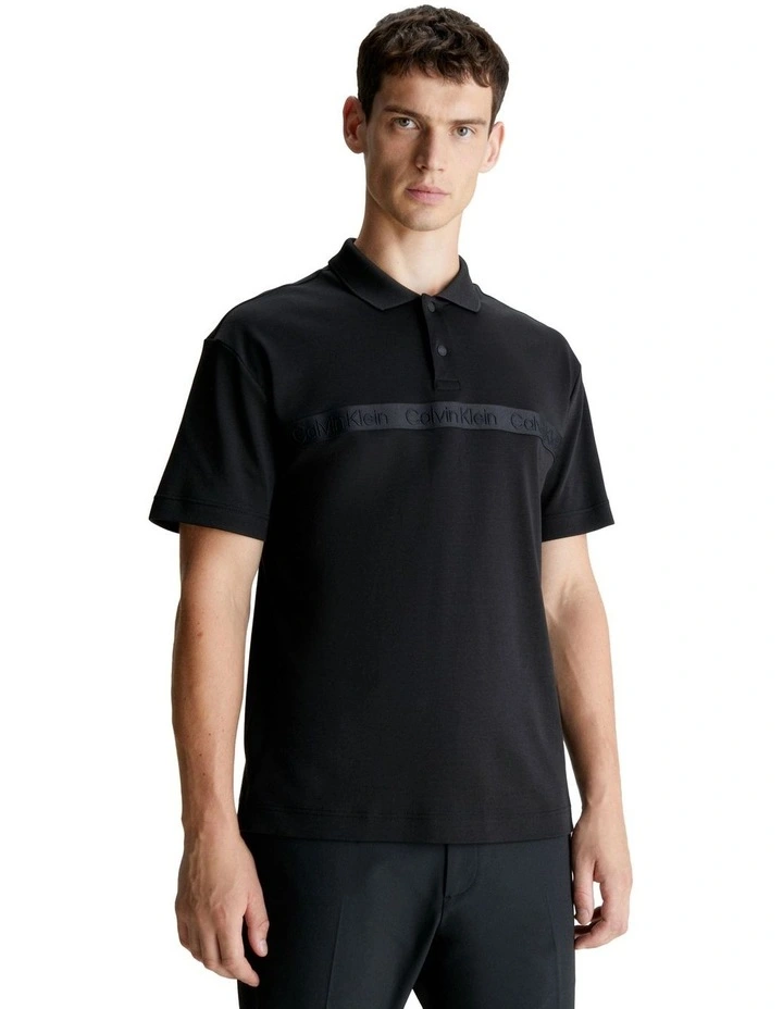 Raised Logo Tape Polo Shirt in Black
