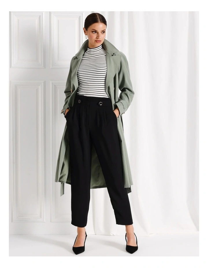 Recycled Blend Button Detail Tapered Pants in Black