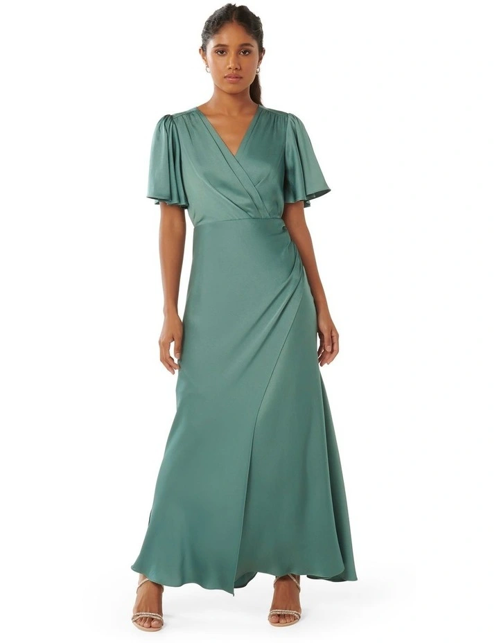 Chelsea Flutter Sleeves Maxi Dress in Green