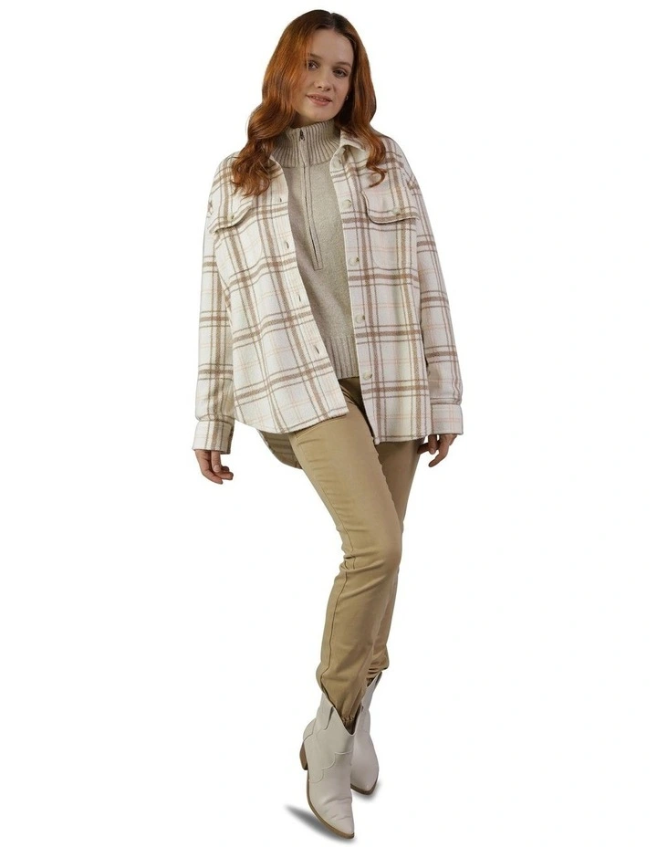 Oversized Plaid Fleece and Love Shacket in Cream