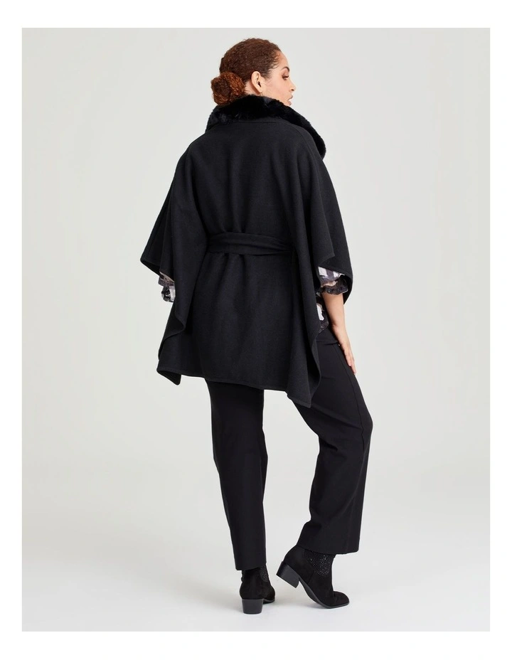 Fur Trim Cape in Black