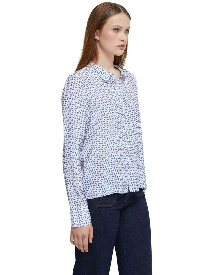 Poppy Zigzag Printed Shirt in White/Blue