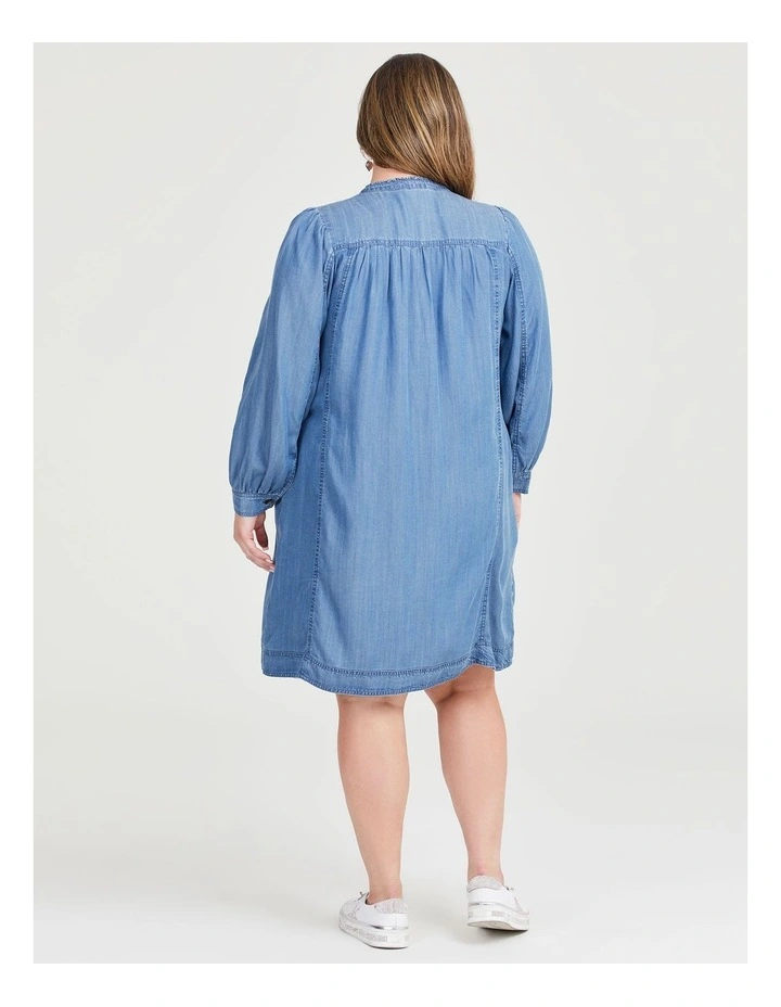 Chambray Button Thru Dress in Mid Blue