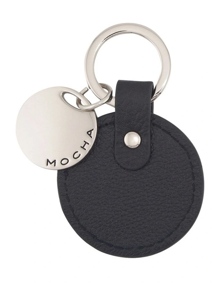 Chevron Circle Leather Key Ring in Black