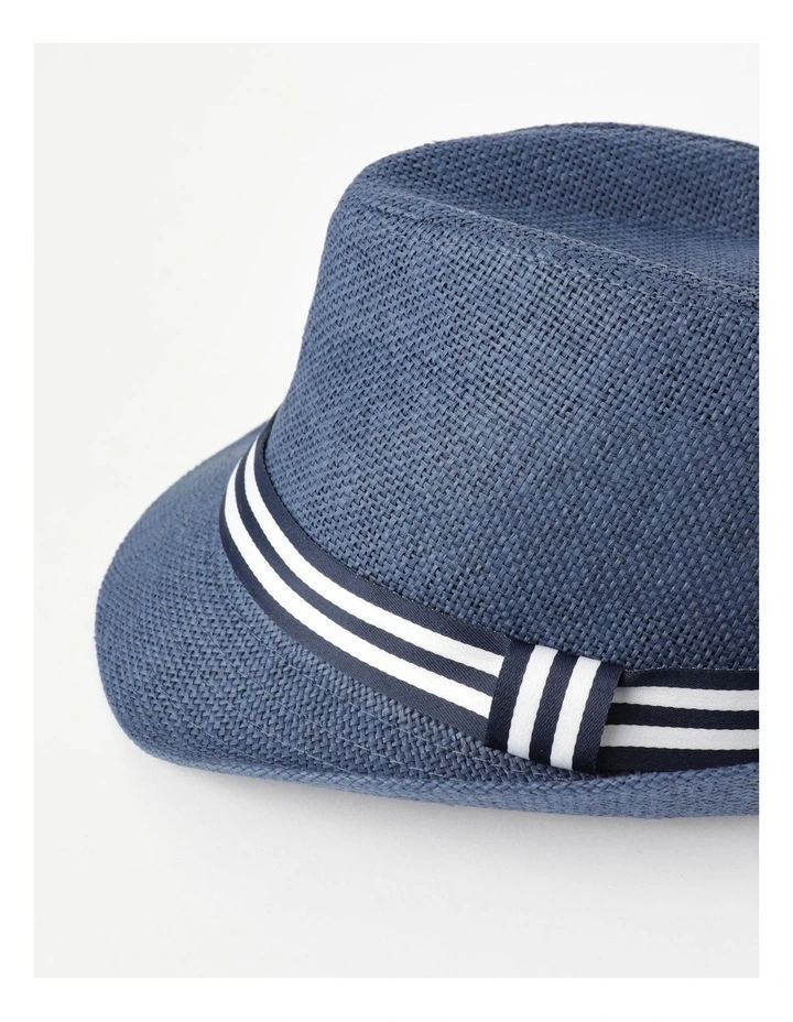 Stripe Trim Woven Trilby in Navy