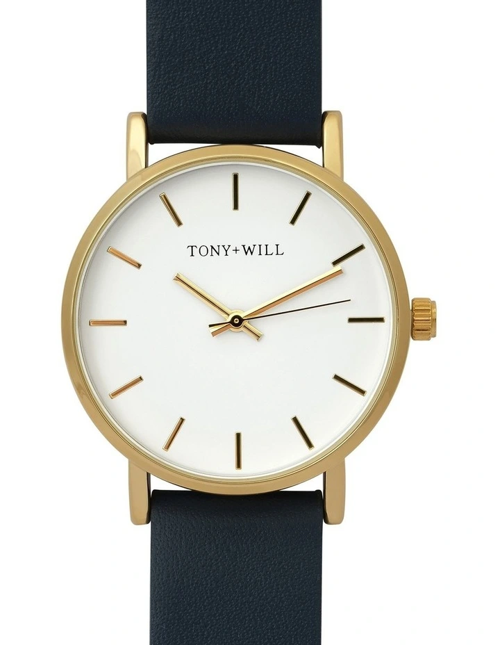 Small Classic Watch in Gold/White/Navy