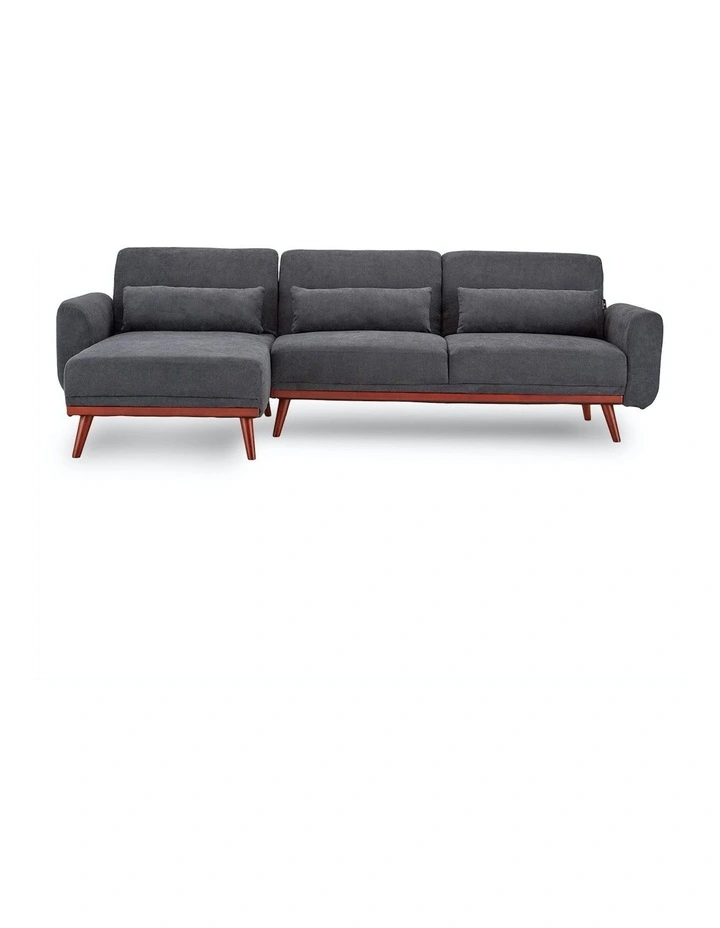 Corner Sofa Bed Faux Velvet Lounge Couch L-shaped Modular Chaise Grey