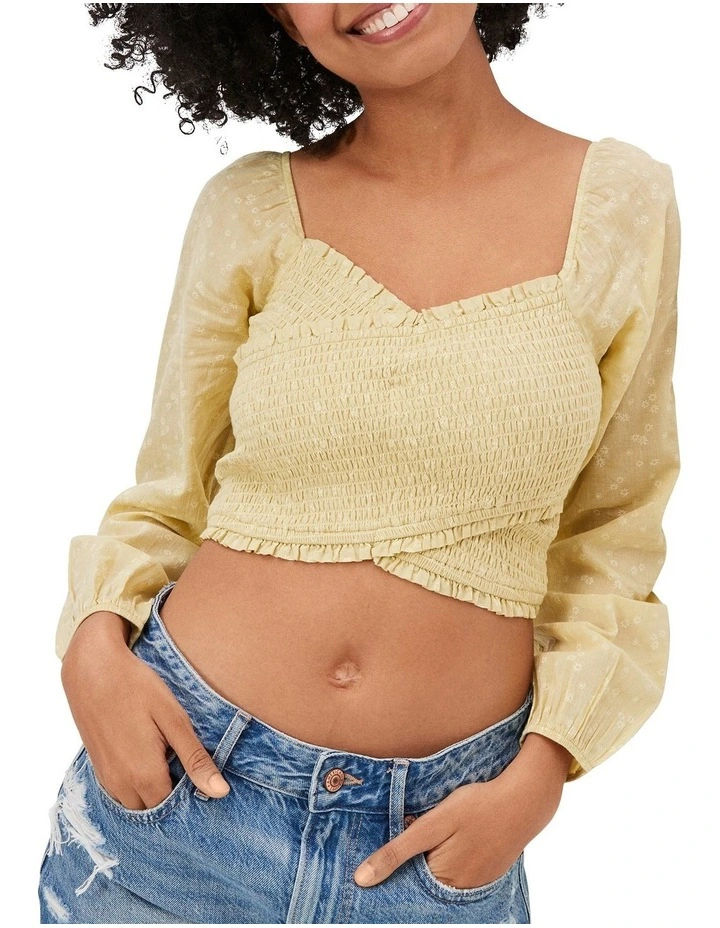 Long-Sleeve Smocked Blouse in Green