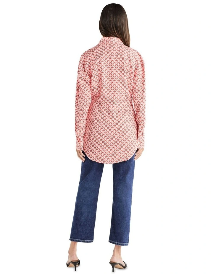 Seal Print Fluid Modern Shirt in Red