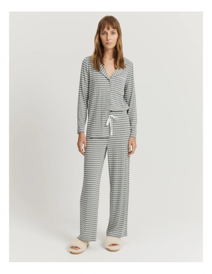 Stripe Wide Legging Pyjama Pant in Grey Marle Stripe