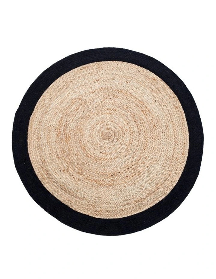 100cm Round Jute Rug | Decorative Floor Rug Phoenix Black & Natural
