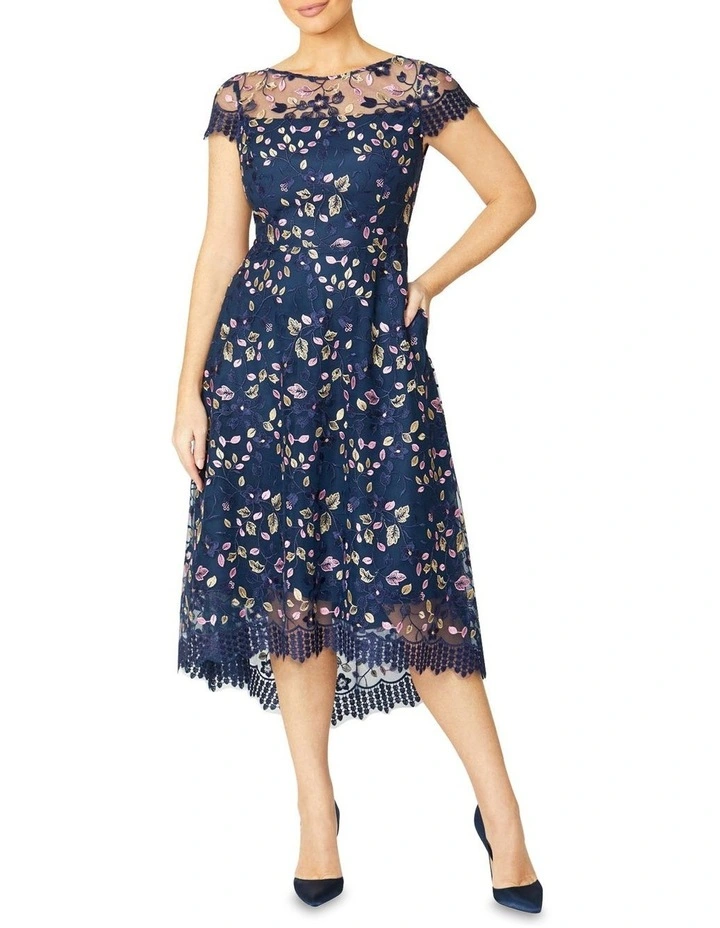 Stellar Embroidered A-Line Dress in Purple