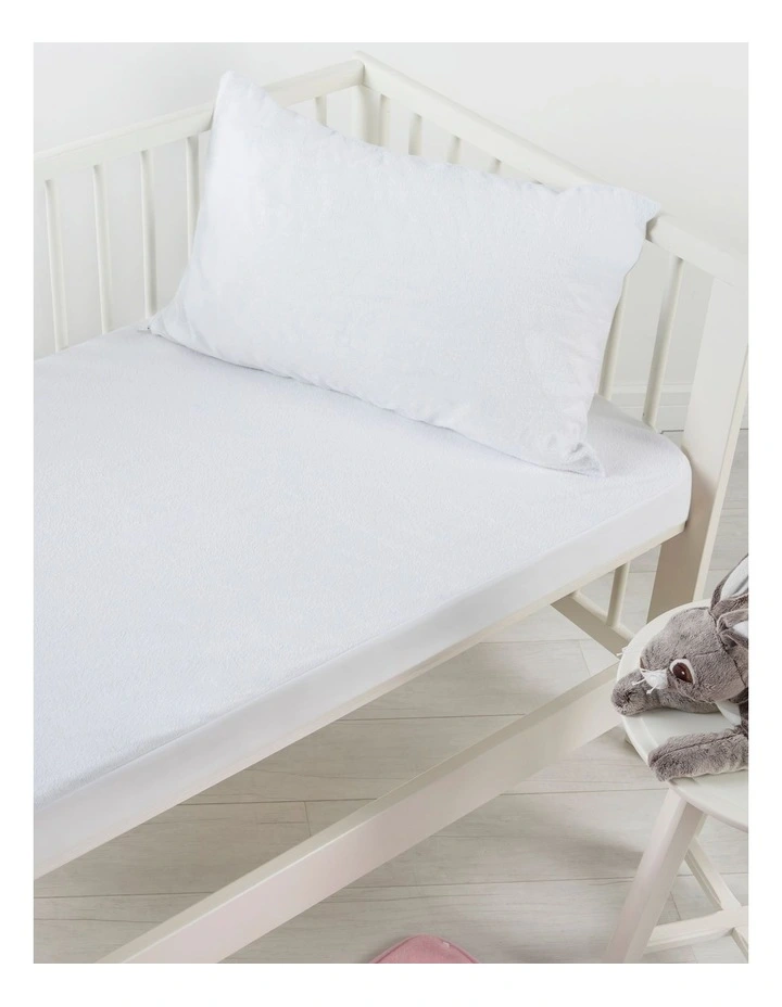 Bamboo Terry Baby Cot Waterproof Pillow Protector 2 Pack in White