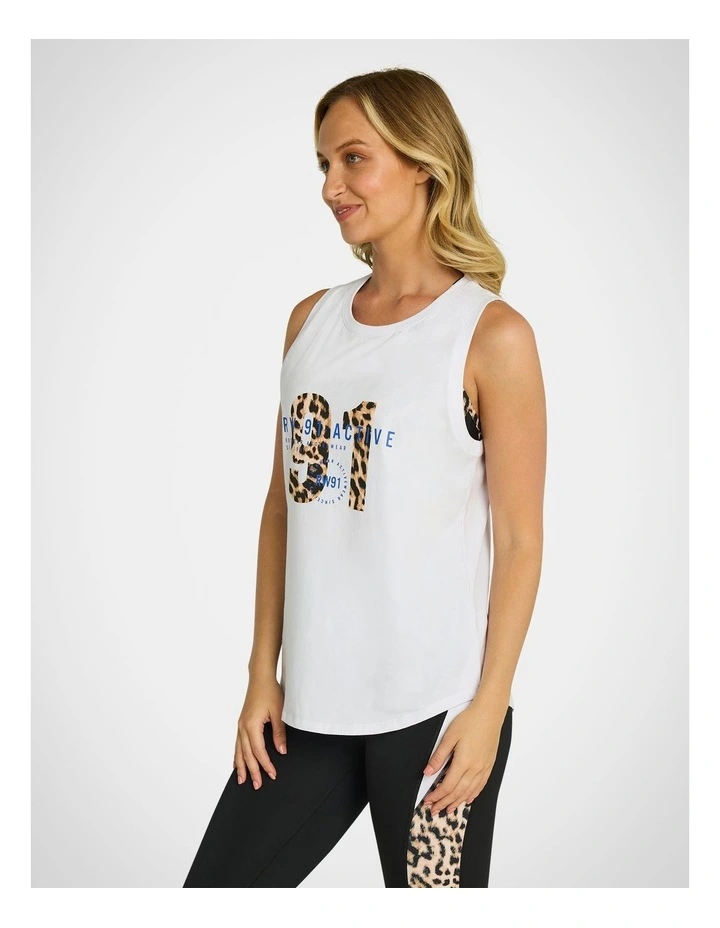 Logo Front Muscle Tank in White