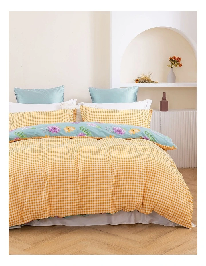 Zinnia Cotton Reversible Quilt Cover Set in Baby Blue