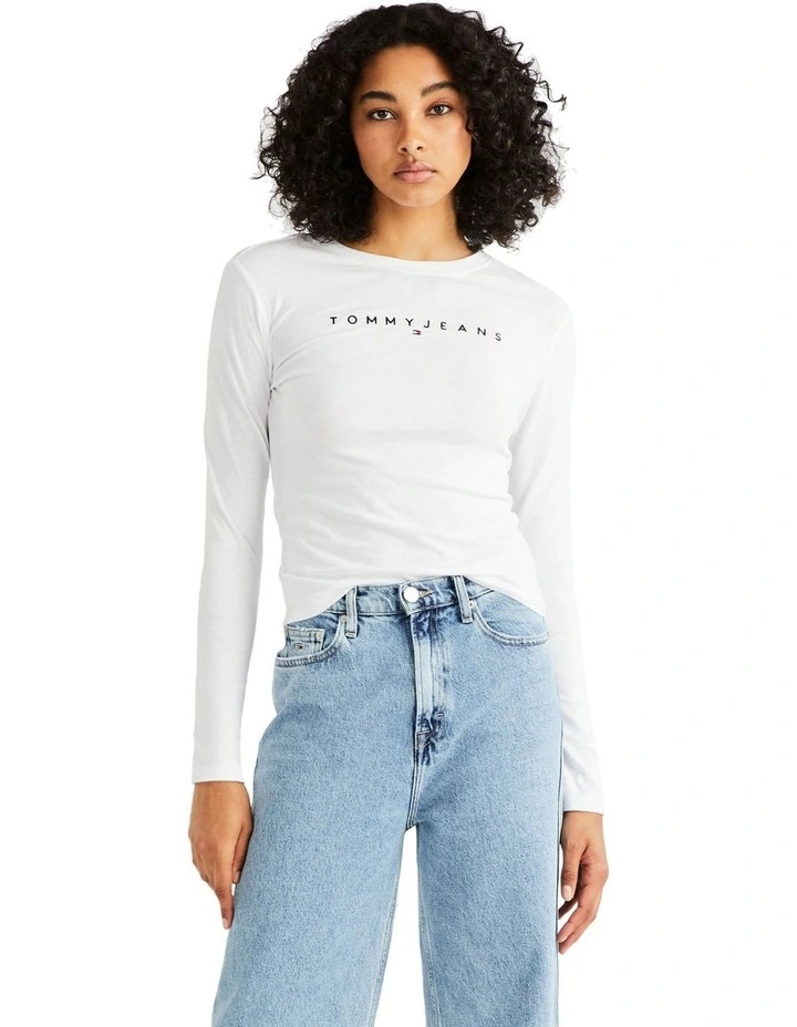 Slim Linear Long Sleeve Tee in White
