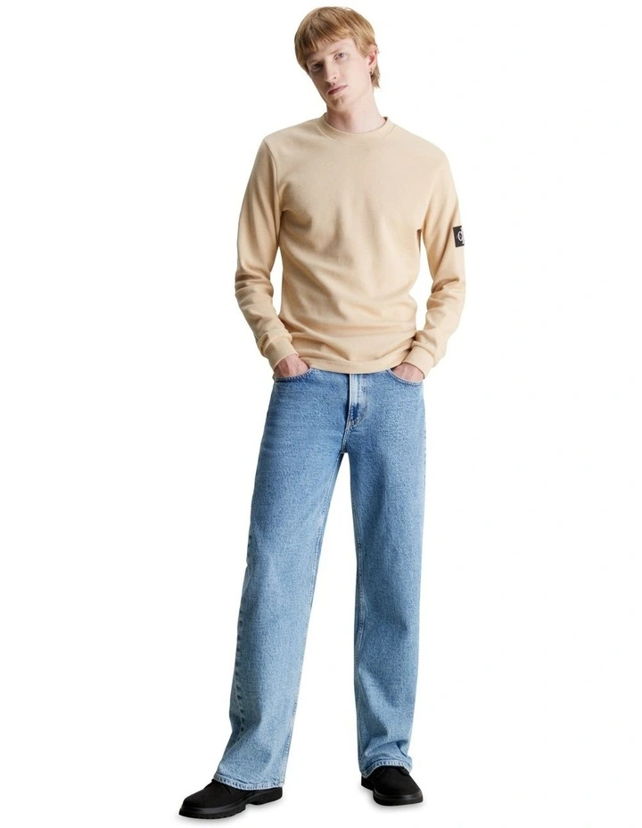 Badge Waffle Long Sleeve Tee in Beige