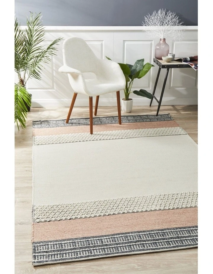 Esha Textured Woven Rug White Peach