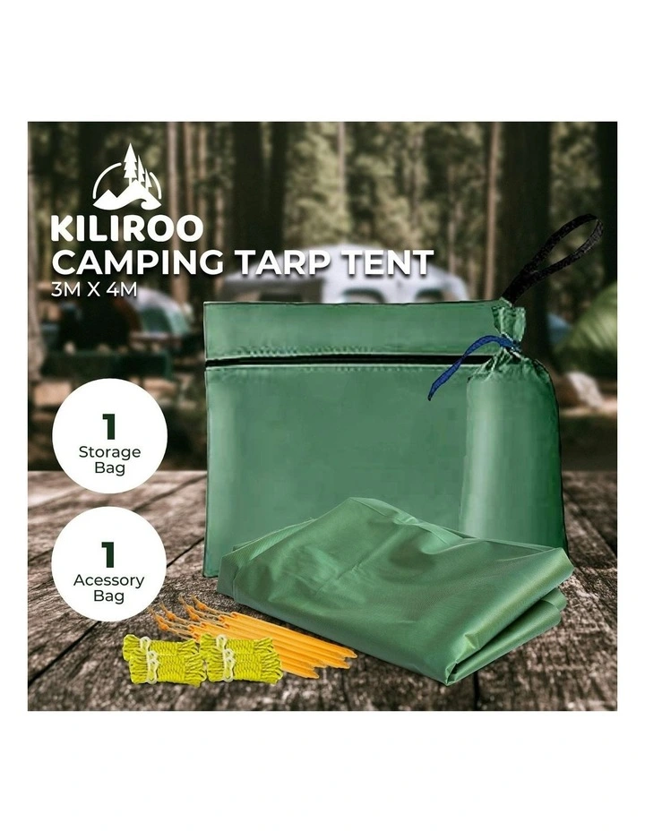 Heavy Duty Waterproof Camping Canvas Tarp Tent Cover in Forest Green