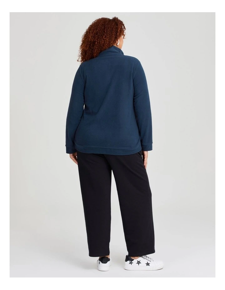 Polar Fleece Zip Front Jacket in Navy