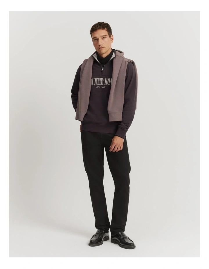 Verified Australian Cotton Half Zip Heritage Sweat in Eggplant