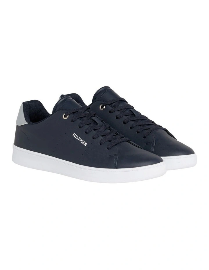 Leather Cupsole Court Trainers in Navy Blue