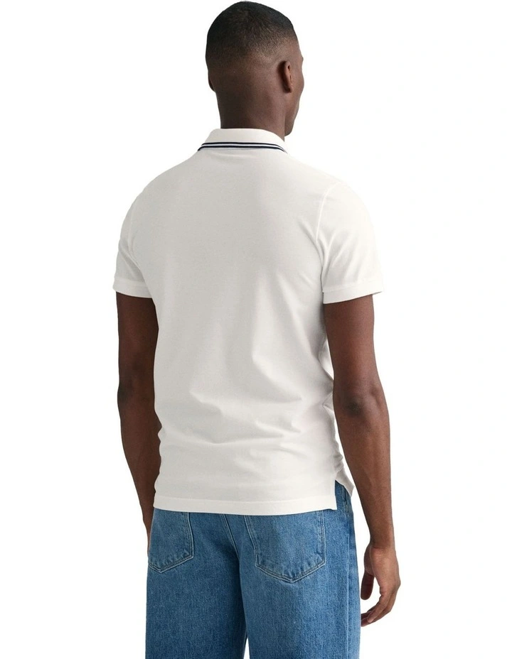 Striped Contrast Collar Polo Shirt in Eggshell