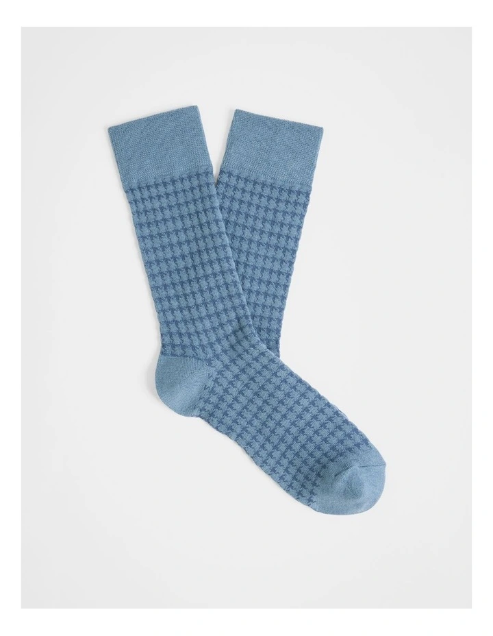 Houndstooth Sock in Chambray Blue