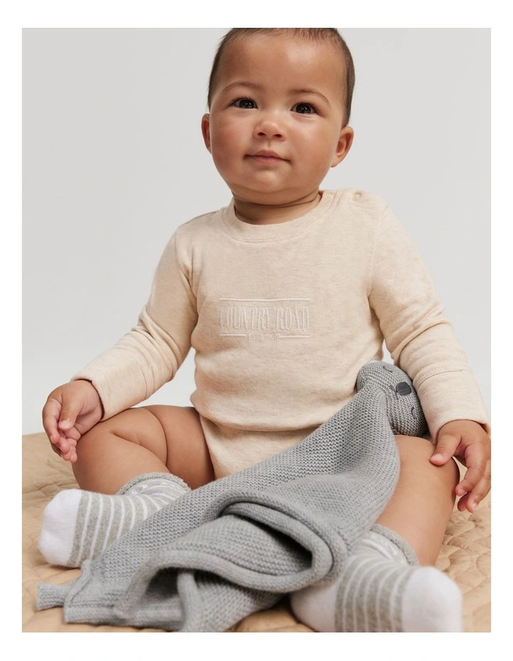 Organically Grown Cotton Heritage Long Sleeve Bodysuit in Oatmeal Marle