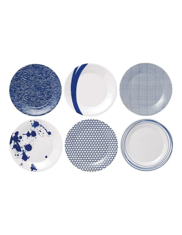 Pacific 23.5cm Set of 6 Mixed Plates White/Blue