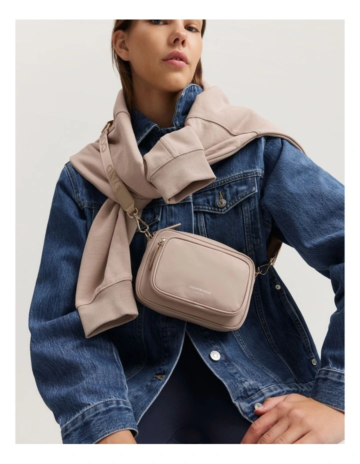 Recycled Polyester Blend Mini Soft Crossbody Bag in Sand