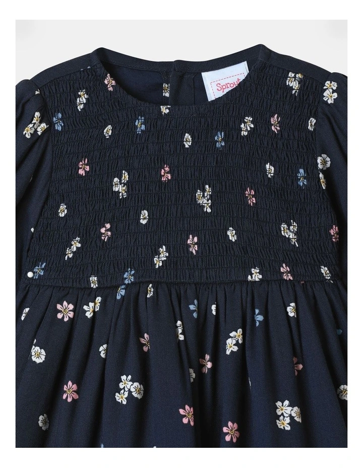Shirred Dress in Navy