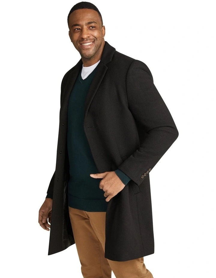 Xavier Wool Blend Overcoat in Black