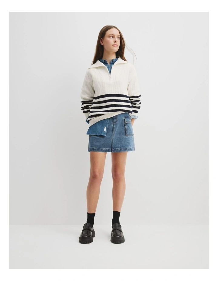 Denim Pocket Skirt in Indigo