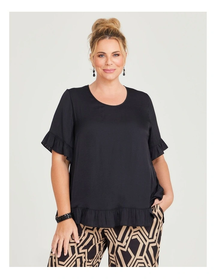 Ruffle Hem Luxe Top in Black