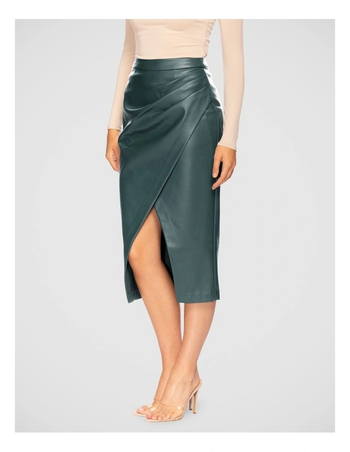 Rowan Vegan Leather Skirt in Emerald